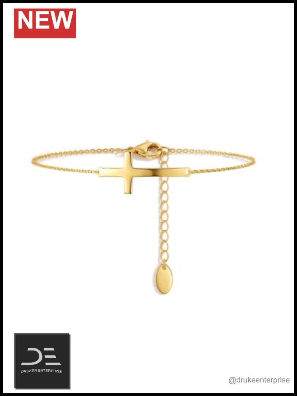 14K Gold Plated Cross Bracelet with Diamonds and Moissanite